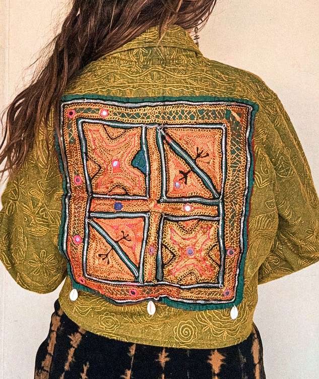 Coat 09, cropped ochre and cream floral Kantha coat