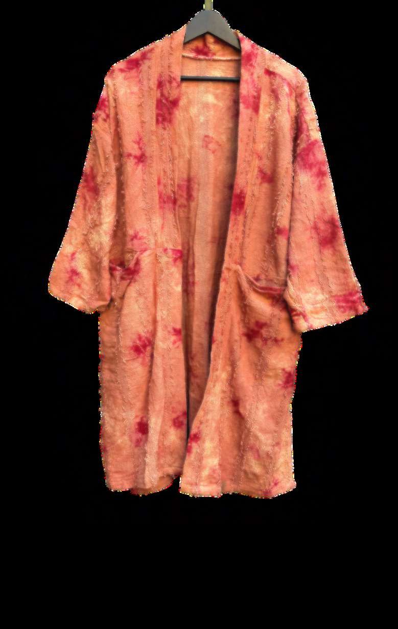 Wizard Cloak 11, coral shibori jute robe