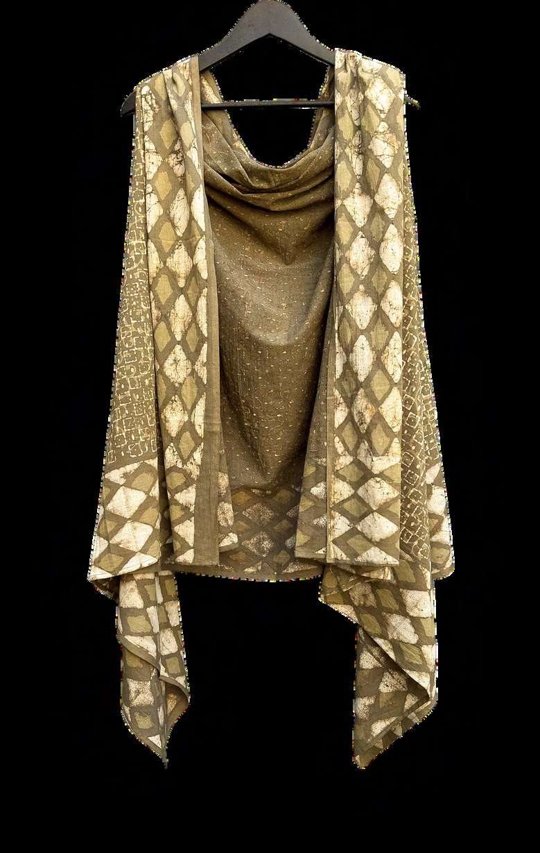 The Nomad Shawl 15, gold and cream dabu print shawl