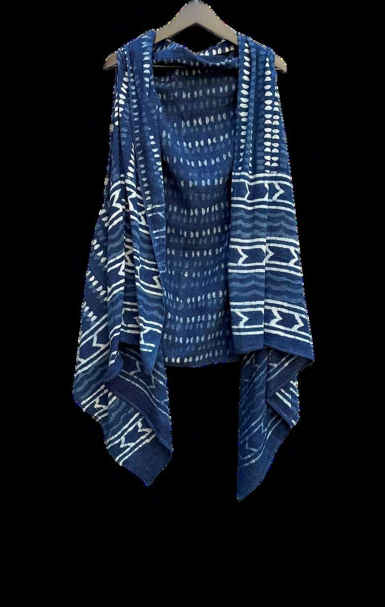 The Nomad Shawl 17, indigo dabu khadi cotton shawl